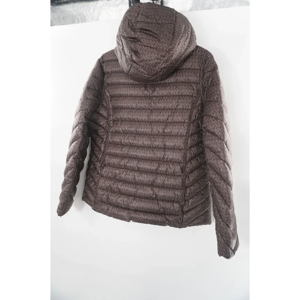 Michael Kors MK Women's Size M Reversible Monogram/Burgundy Puffer Hooded Jacket